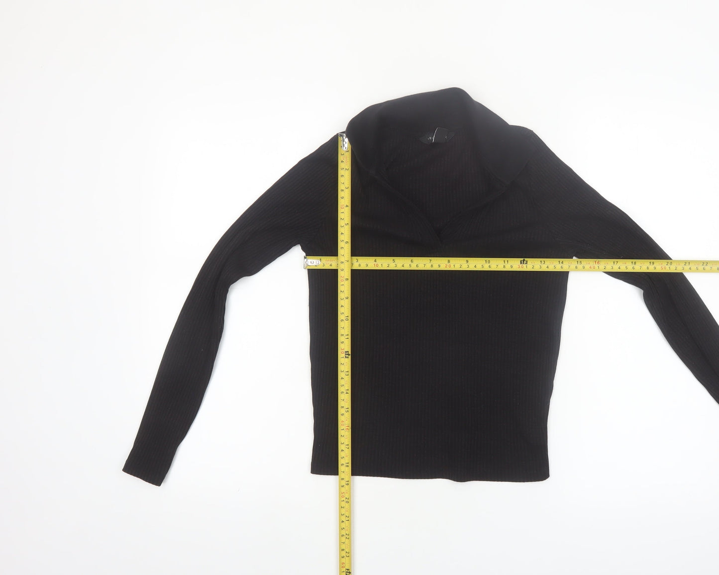 New Look Women's Black Collared Long Sleeve Knit Top Size 12