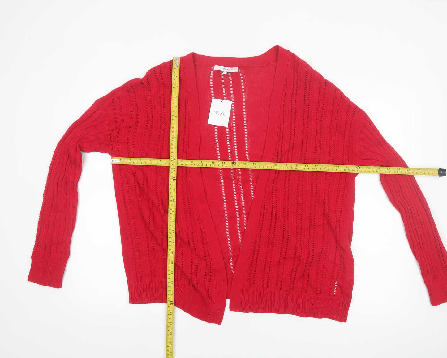 Next Women’s Red Cotton Open-Knit Long Sleeve Cardigan Size 18