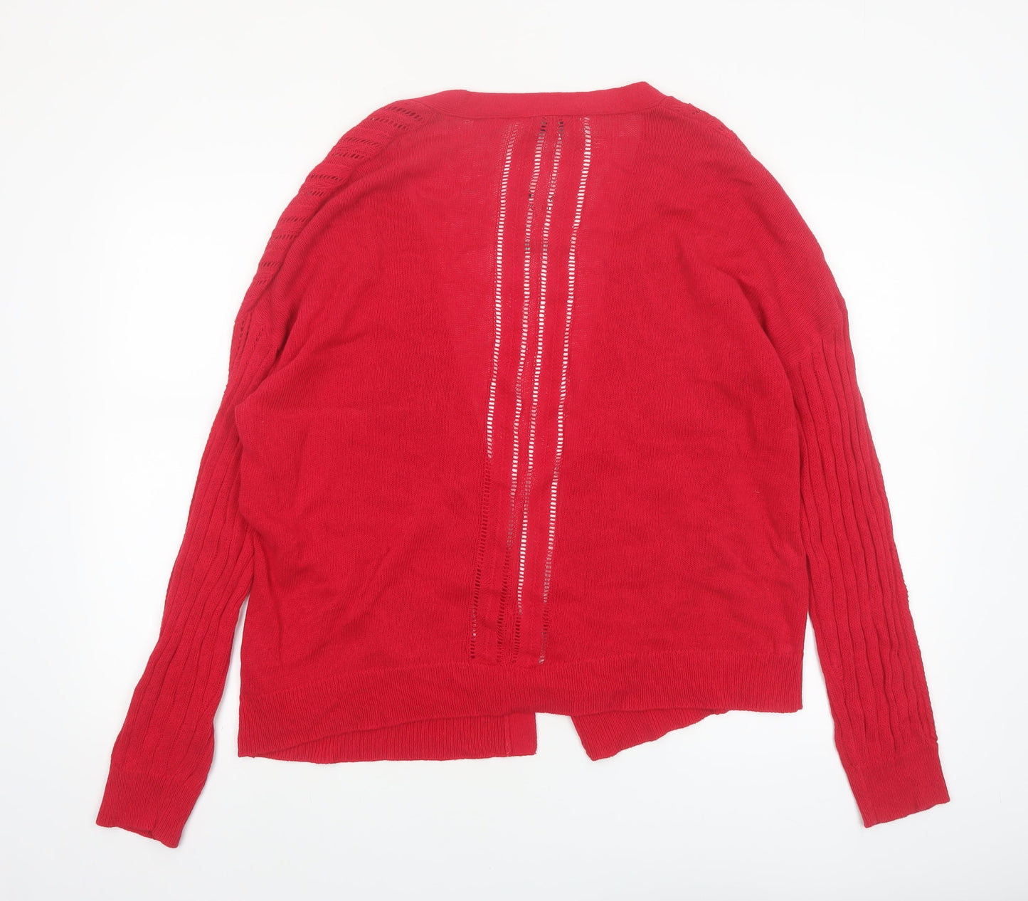 Next Women’s Red Cotton Open-Knit Long Sleeve Cardigan Size 18