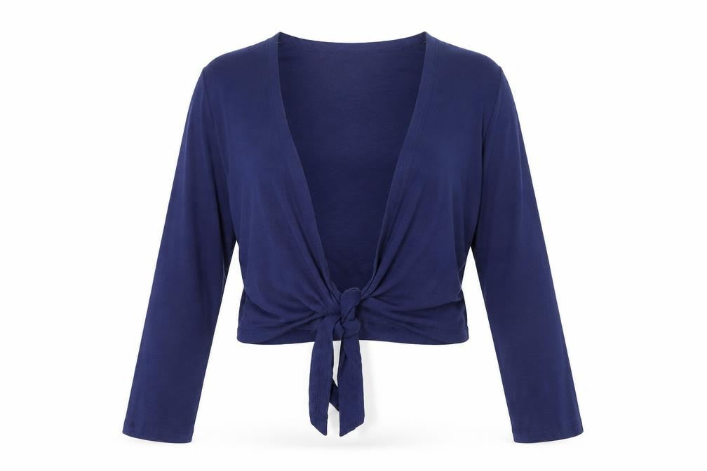 Adini Women's Blue Cotton Wrap Tie Blouse Long Sleeve XS