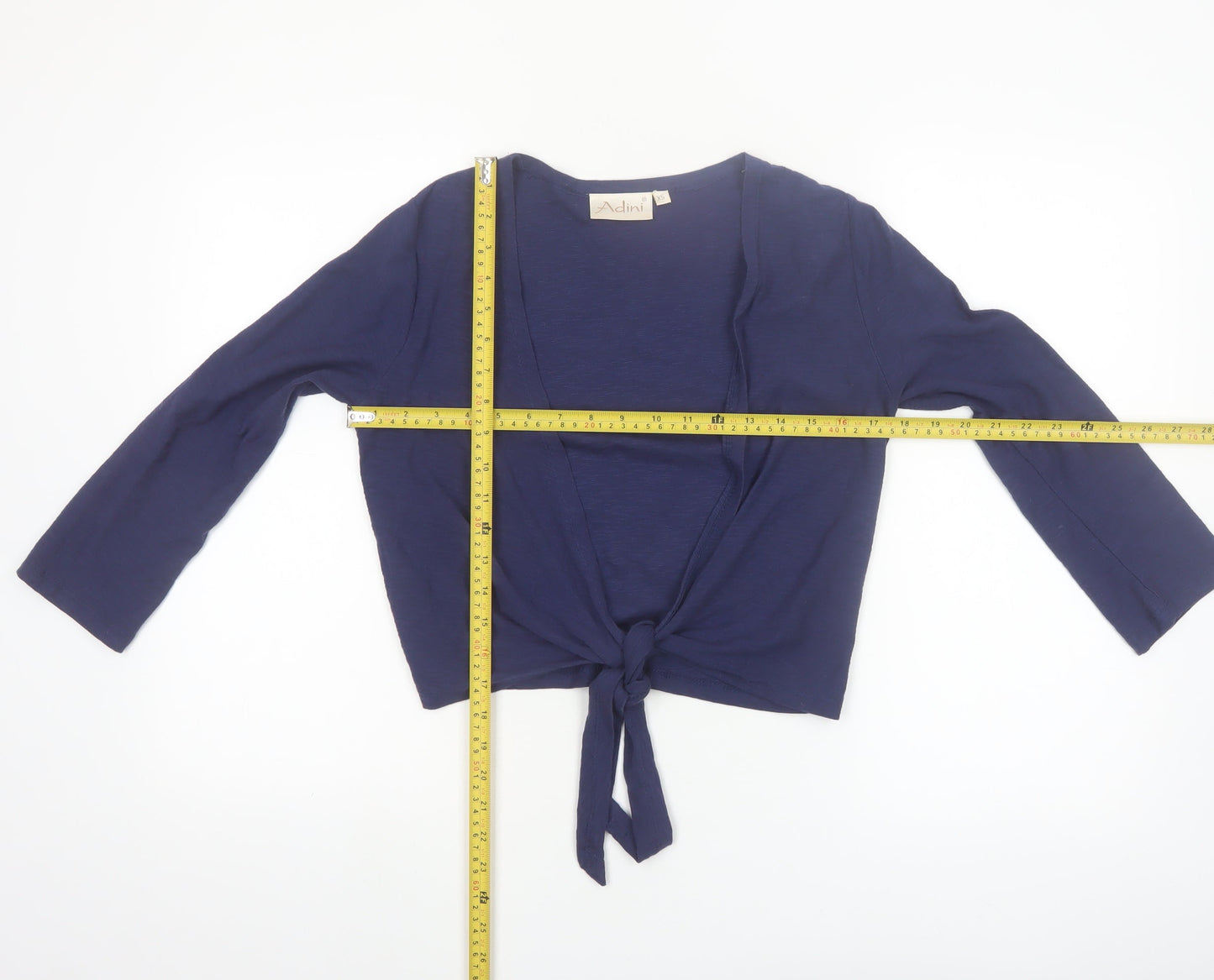 Adini Women's Blue Cotton Wrap Tie Blouse Long Sleeve XS