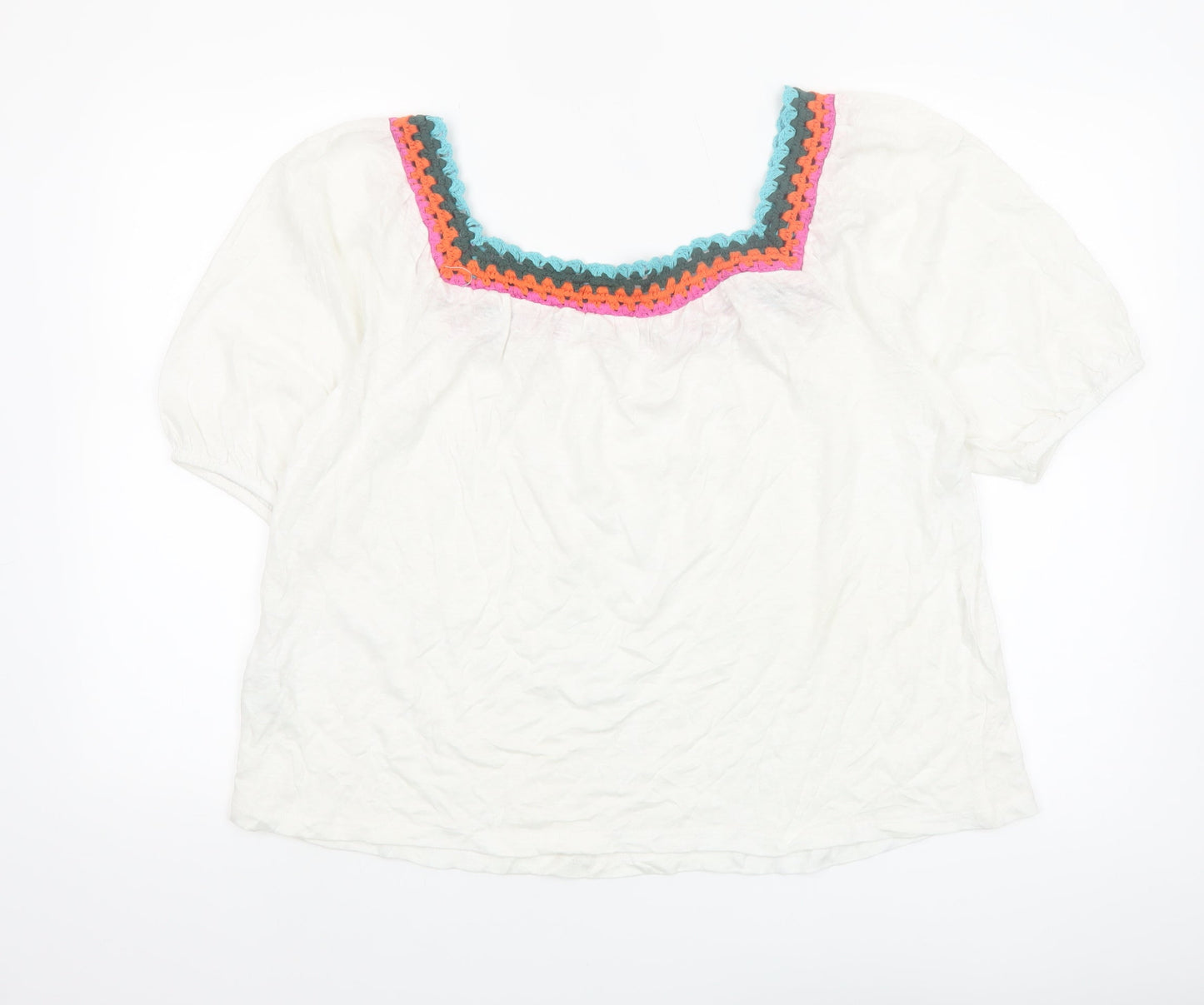 Boden Women’s White Linen Crochet Trim Peasant Blouse UK 14