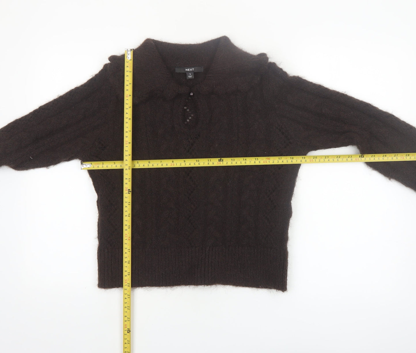 Next Women Brown Collared Cable-Knit Jumper Size S
