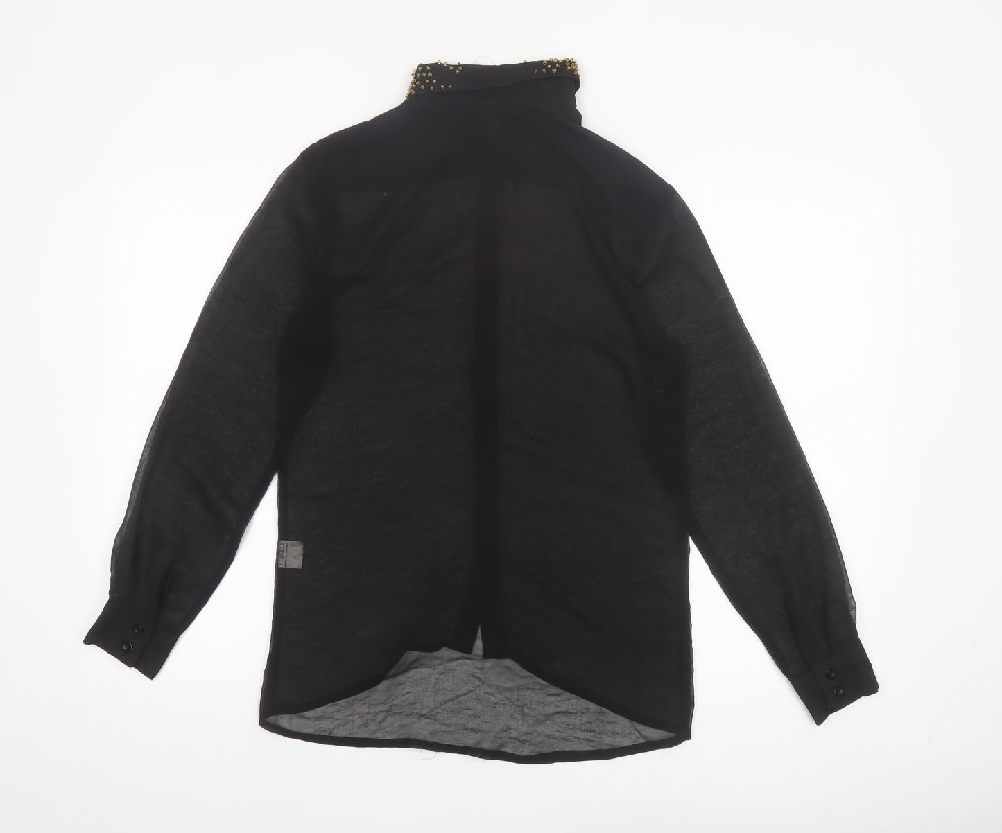 Diffuse Womens Black Beaded Collar Long Sleeve Blouse Size 12