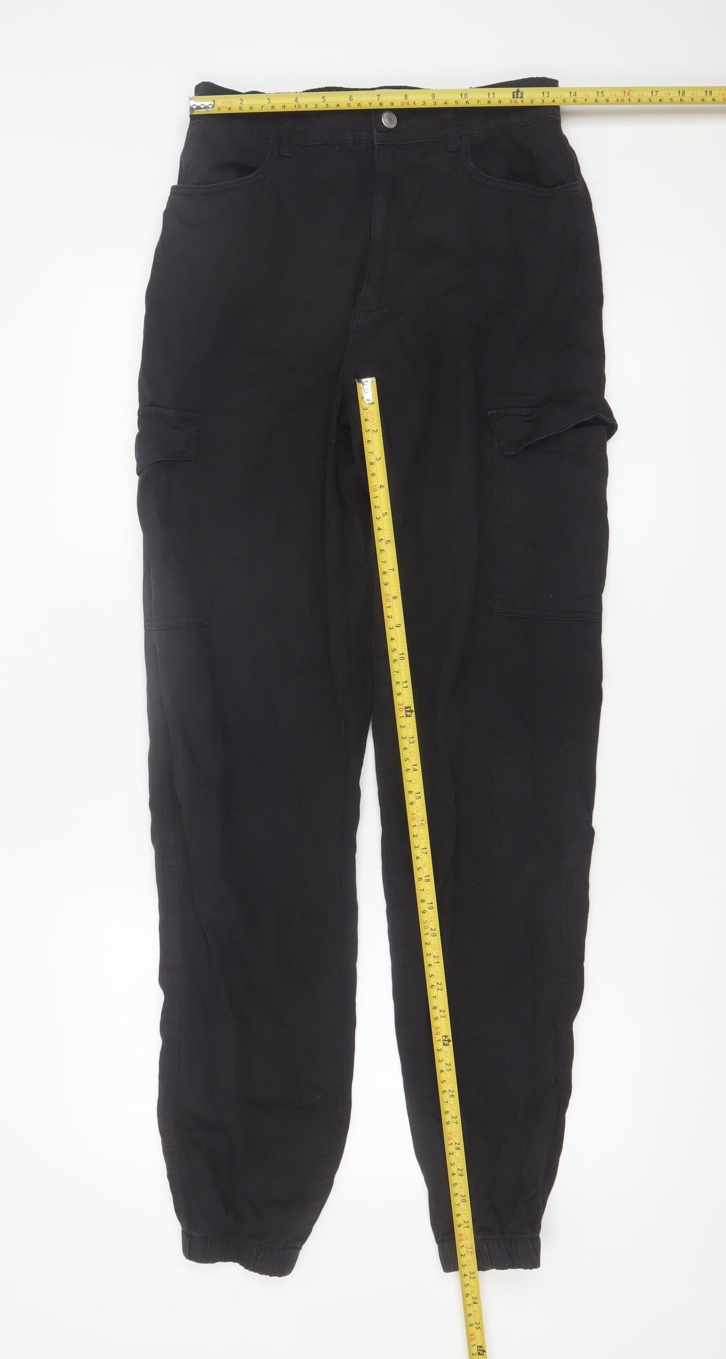 New Look Women Black Cargo Trousers Size 10 Tall 100% Cotton