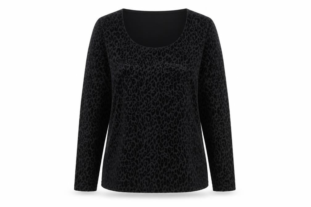 Bravissimo Women’s Black Animal Velvet Long Sleeve Tunic Top Size 12