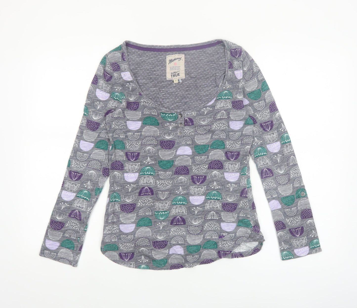 Mantaray Womens Grey Geometric Cotton Long Sleeve T-Shirt Size 8