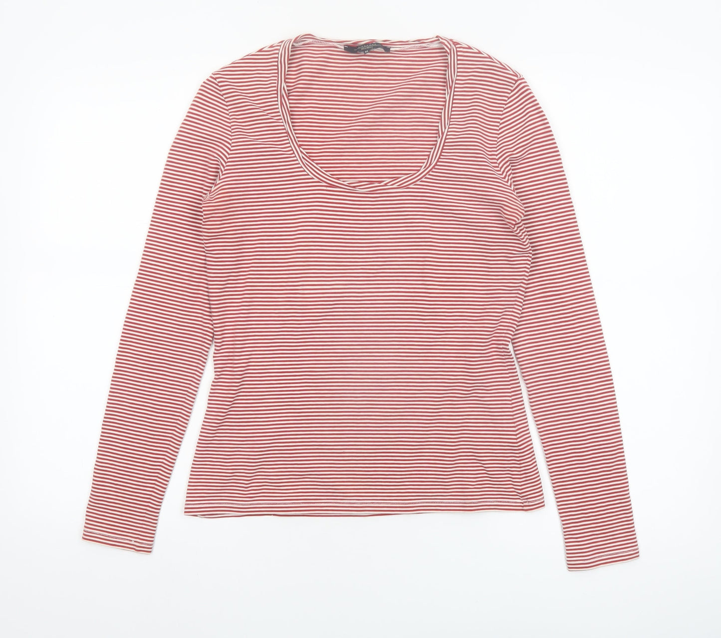 MaxMara Weekend Women's Red Striped Long Sleeve Scoop Neck Top M