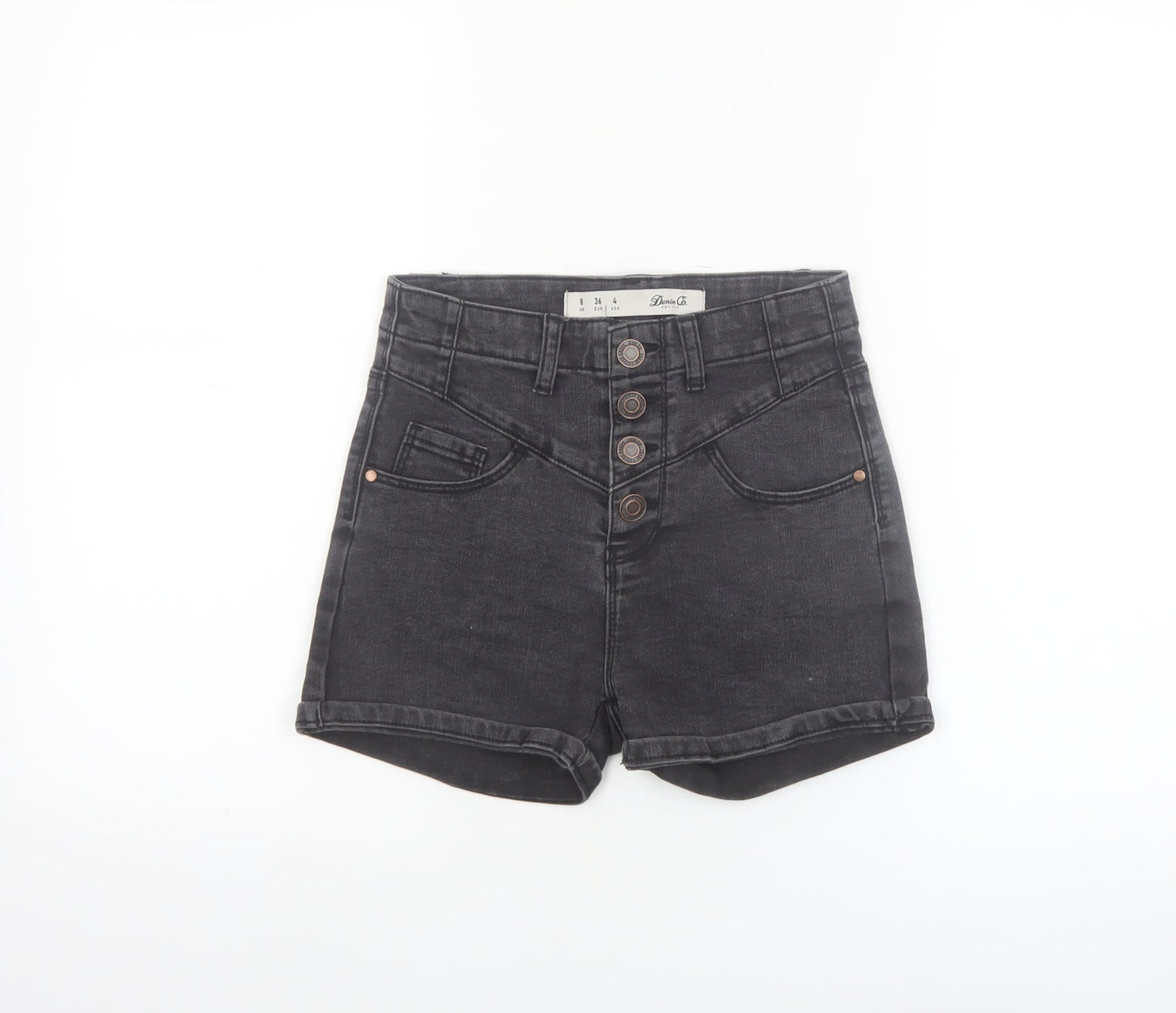 Denim Co. Women's Black Size 8 High Rise Button Denim Hot Pants