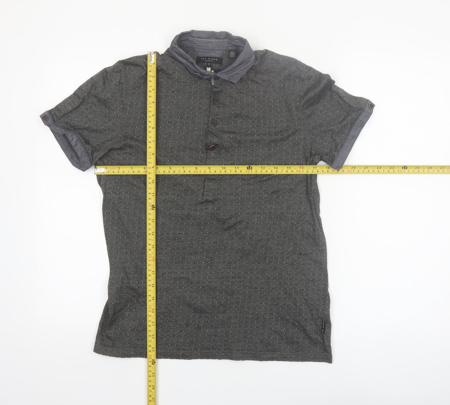 Ted Baker Men's Grey Geometric Cotton Polo Shirt Size M