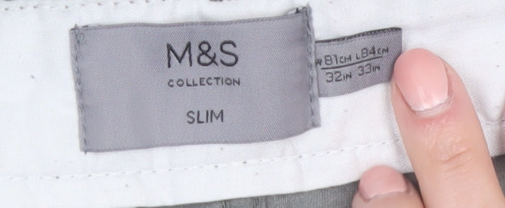 Marks and Spencer Men's Grey Slim Fit Chino Trousers 32W 33L