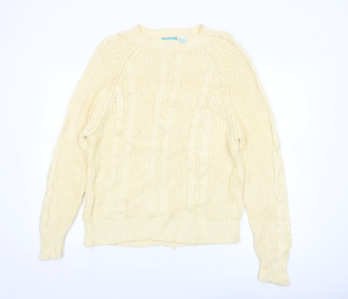 Laura Peterson Women Beige Cable-Knit Pullover Jumper L