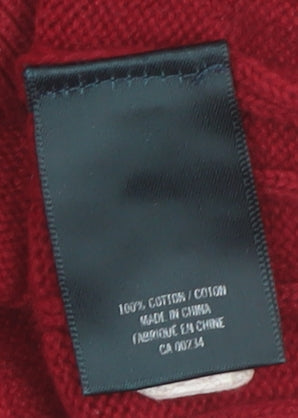 Hudson North Men's Red Cotton Cable-Knit Half Zip Jumper M