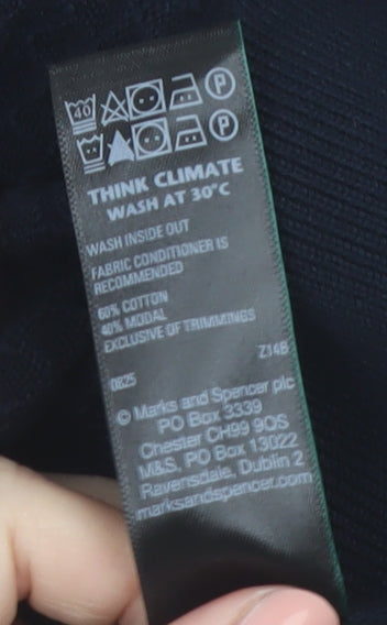 Marks and Spencer Men's Black Cotton Modal Collared Pullover Jumper M