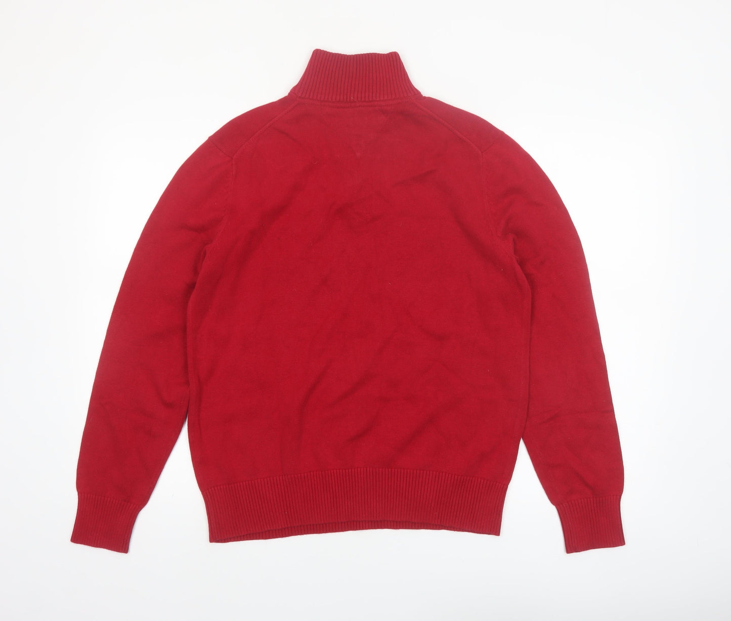 Tommy Hilfiger Men's Red Half Zip Cotton Jumper Size M