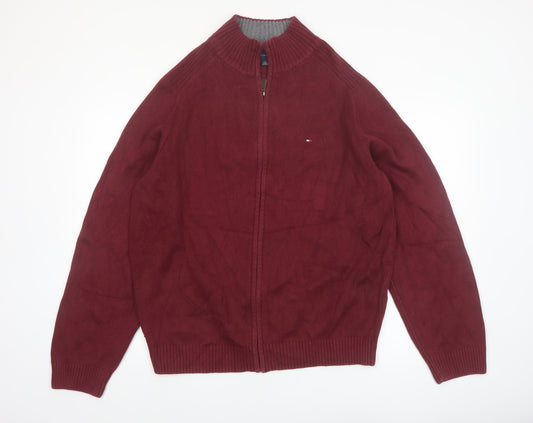 Tommy Hilfiger Men's Red Cotton Full Zip Jumper XL