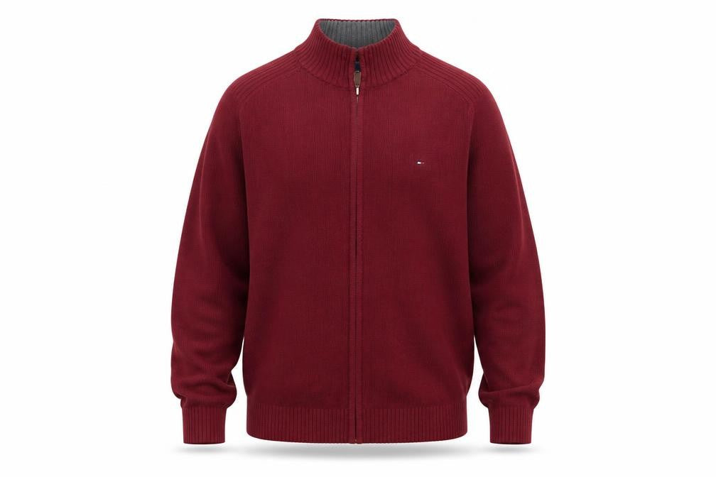 Tommy Hilfiger Men's Red Cotton Full Zip Jumper XL