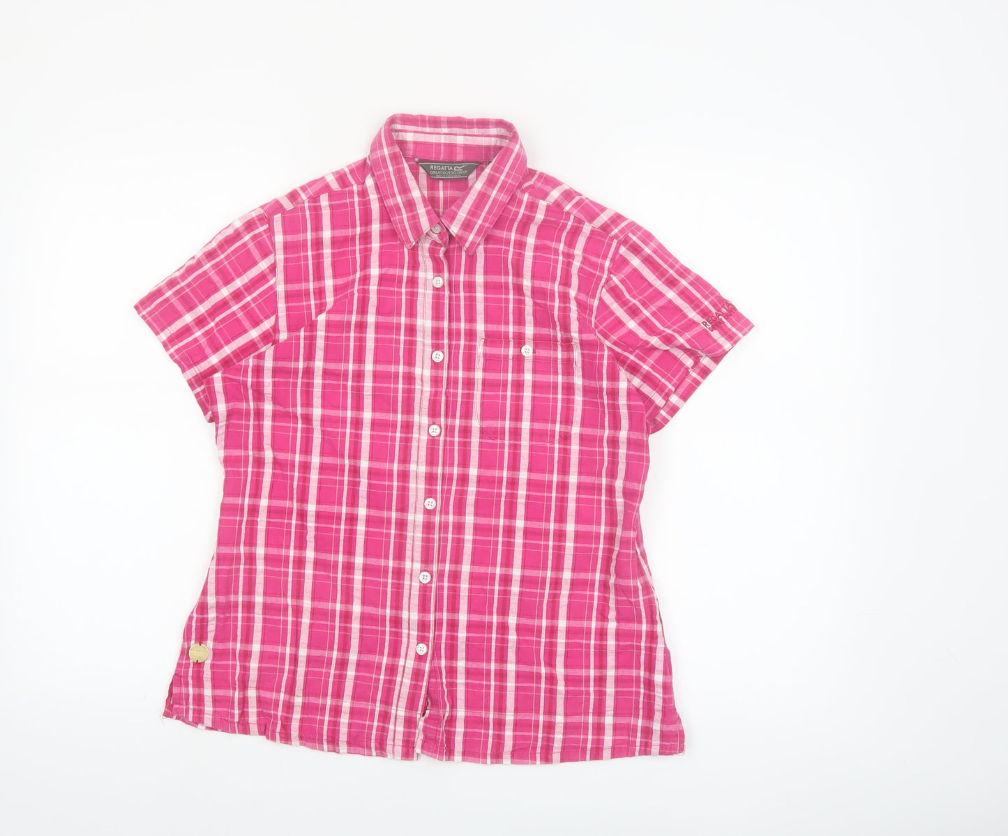 Regatta Women's Pink Check Cotton Button-Up Shirt Size 12