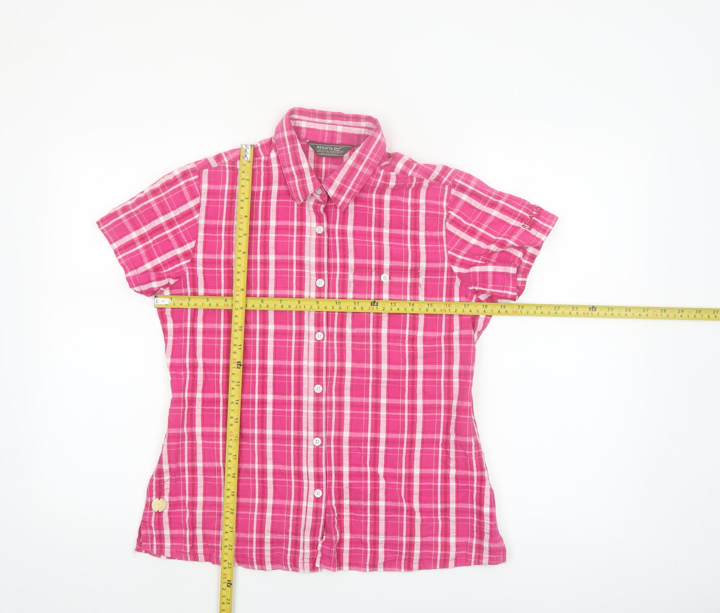 Regatta Women's Pink Check Cotton Button-Up Shirt Size 12