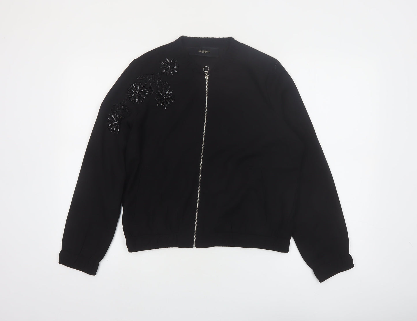 Reserved Women’s Black Beaded Bomber Jacket Size 8