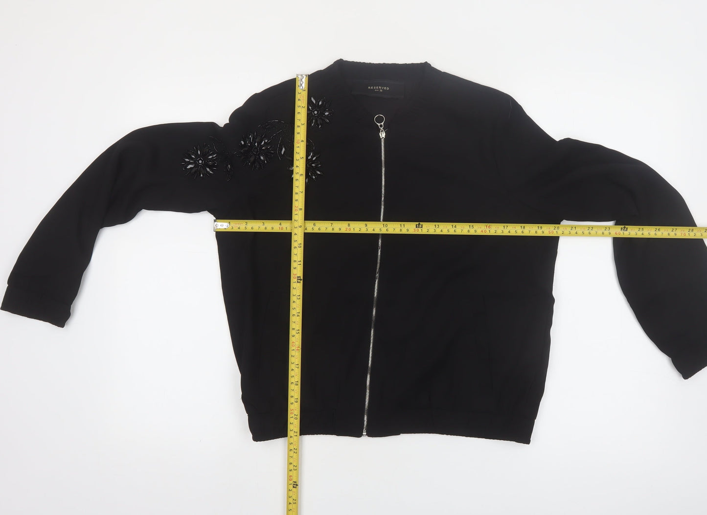 Reserved Women’s Black Beaded Bomber Jacket Size 8