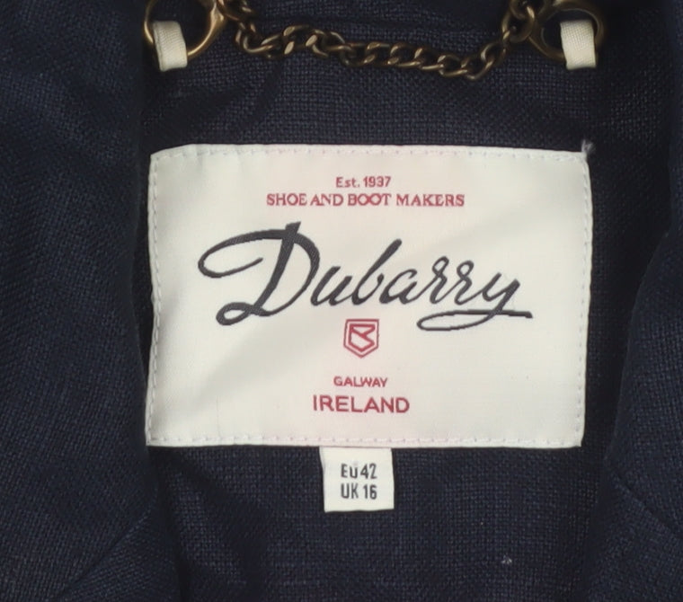 Dubarry of Ireland Women's Navy Linen Blazer UK 16 Single Breasted