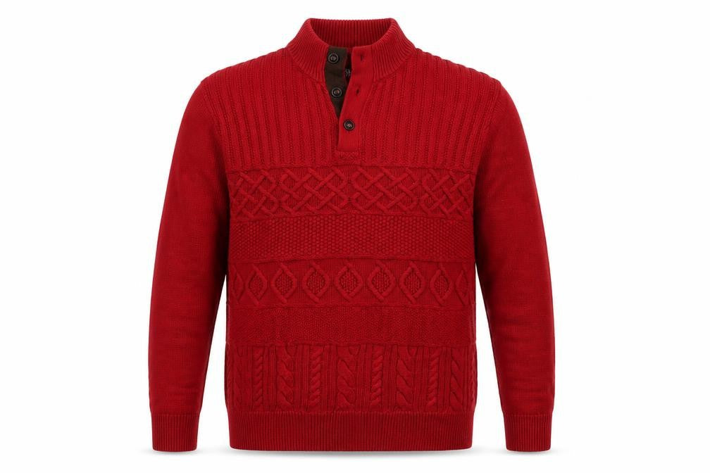 Chaps Men's Red Cotton Cable-Knit Henley Jumper Size L