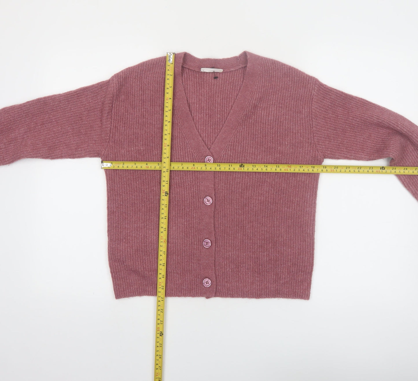 MNG Women's Pink V-Neck Button Knit Cardigan Jumper Size S