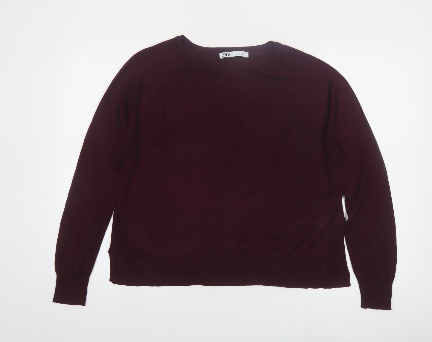 ZARA Women Red Crew Neck Long Sleeve Pullover Jumper Size 12