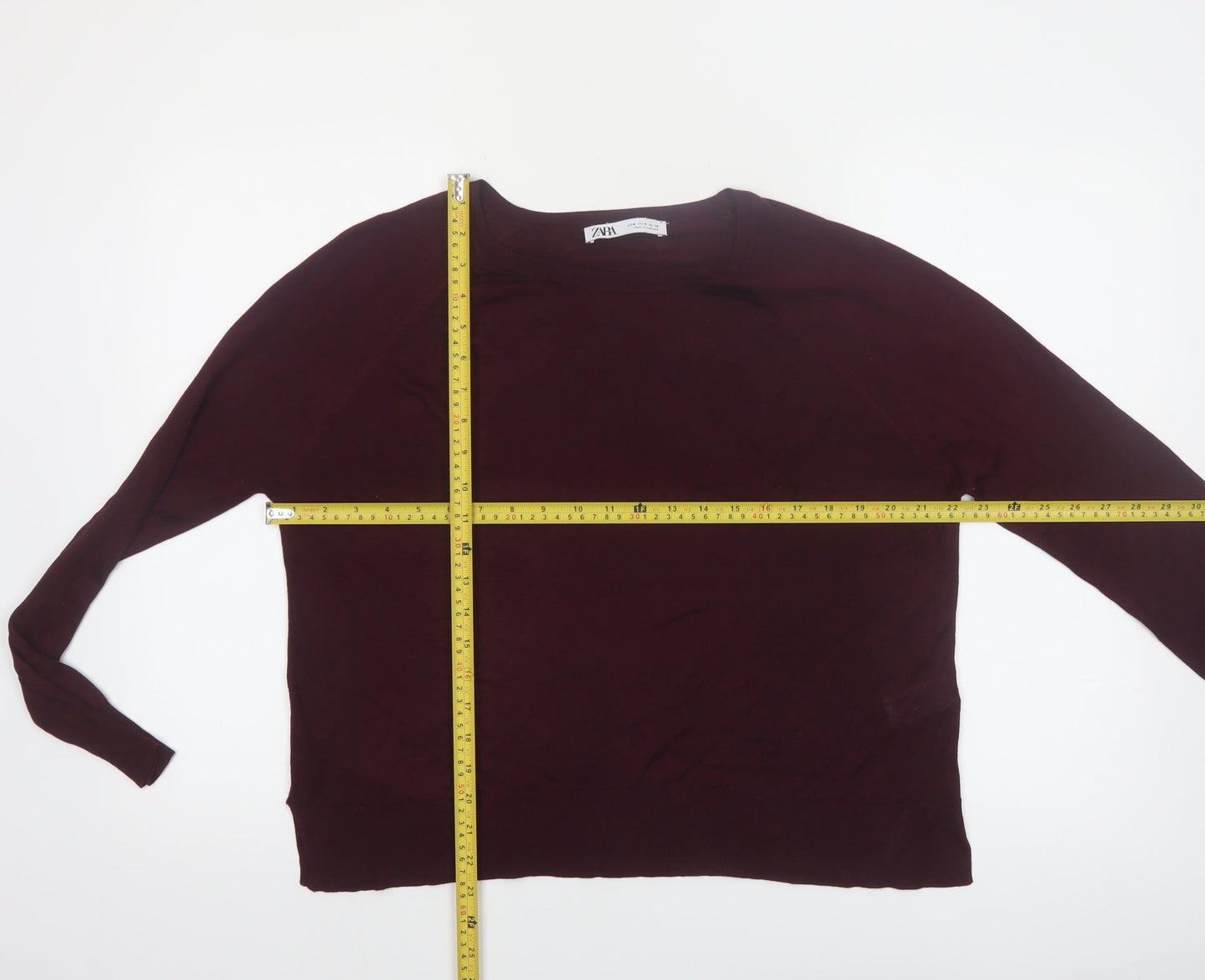 ZARA Women Red Crew Neck Long Sleeve Pullover Jumper Size 12