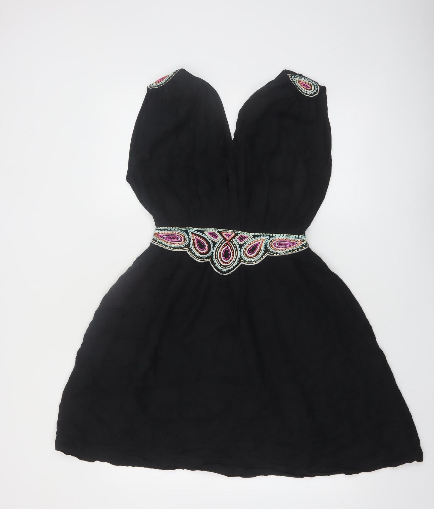 French Connection Women's Black Beaded A-Line Party Dress Size 8