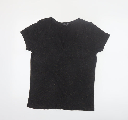 Superdry Women's Black V-Neck Short Sleeve Jersey T-Shirt Size 8