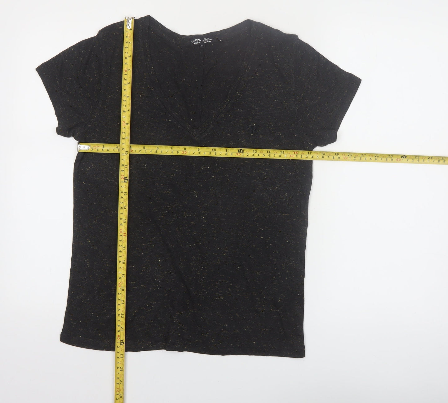 Superdry Women's Black V-Neck Short Sleeve Jersey T-Shirt Size 8
