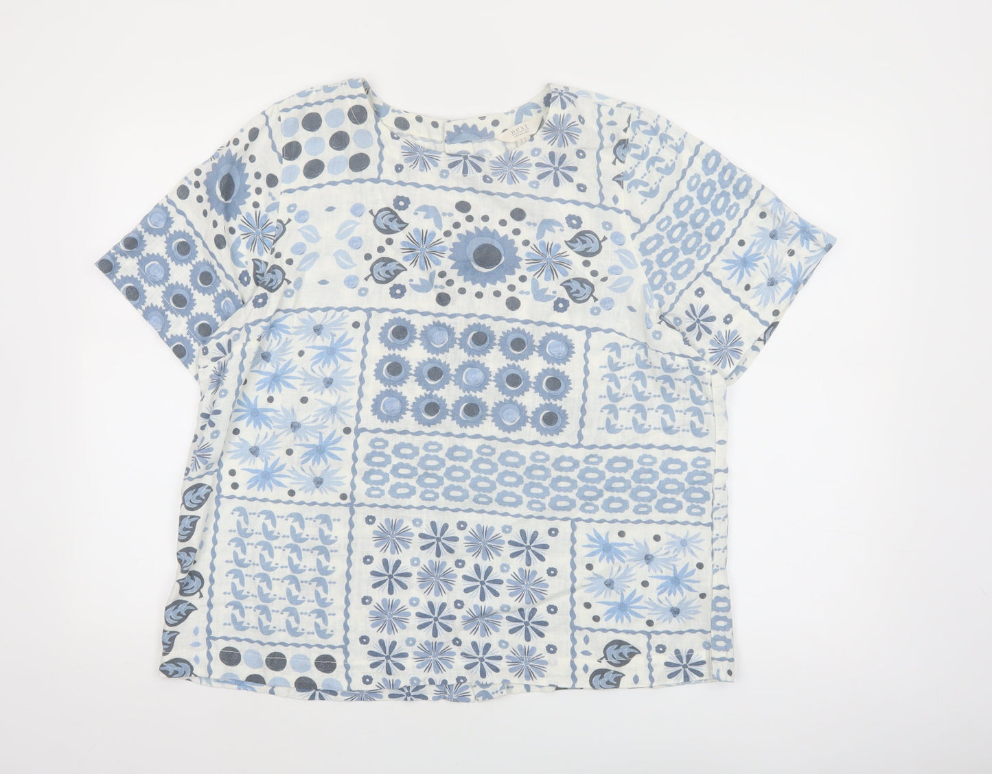 Next Women's Blue Floral Short Sleeve Tunic Blouse Size 16