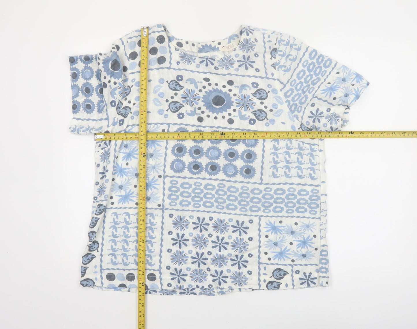 Next Women's Blue Floral Short Sleeve Tunic Blouse Size 16
