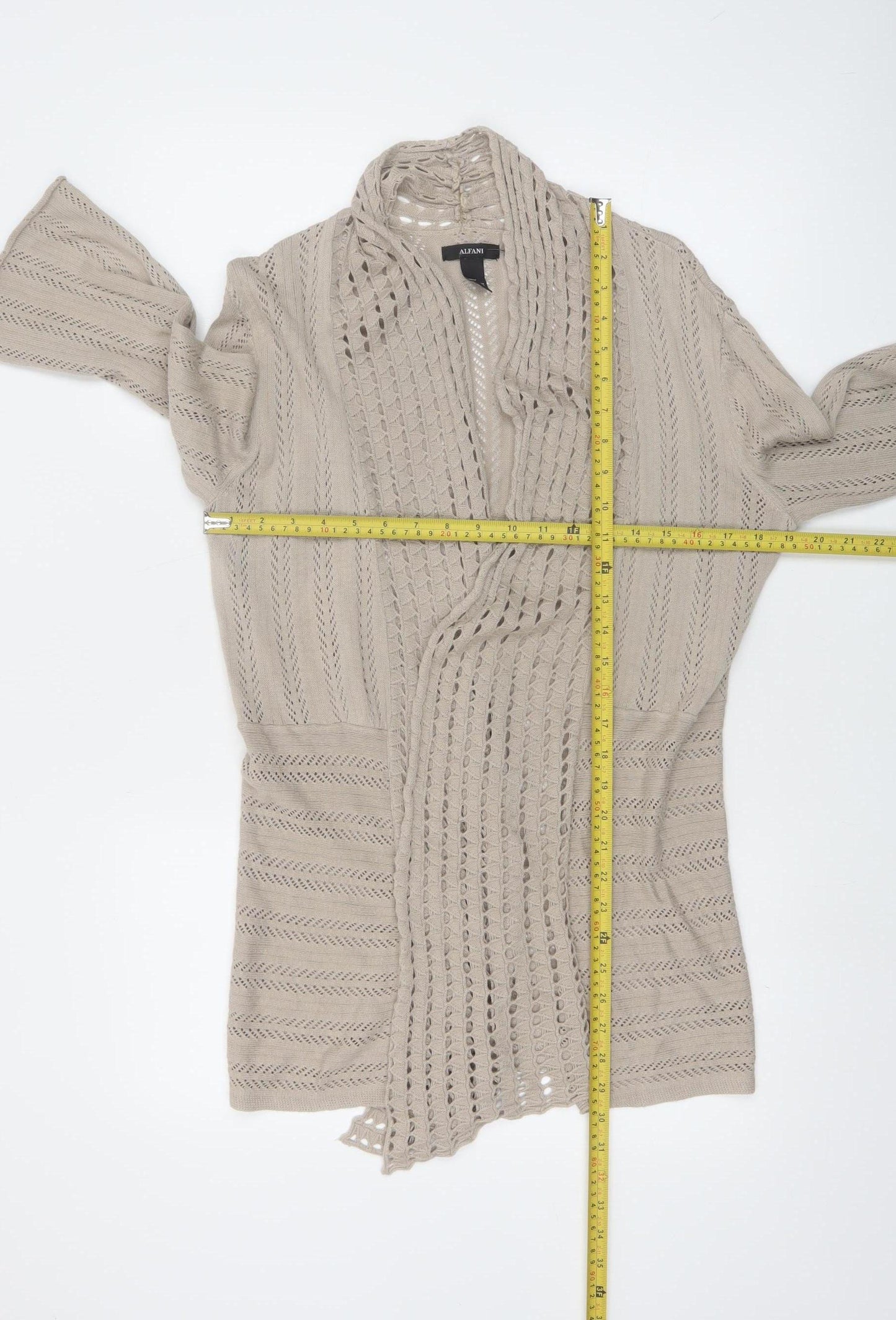 Alfani Women Beige Open-Knit 3/4 Sleeve Cardigan Size M