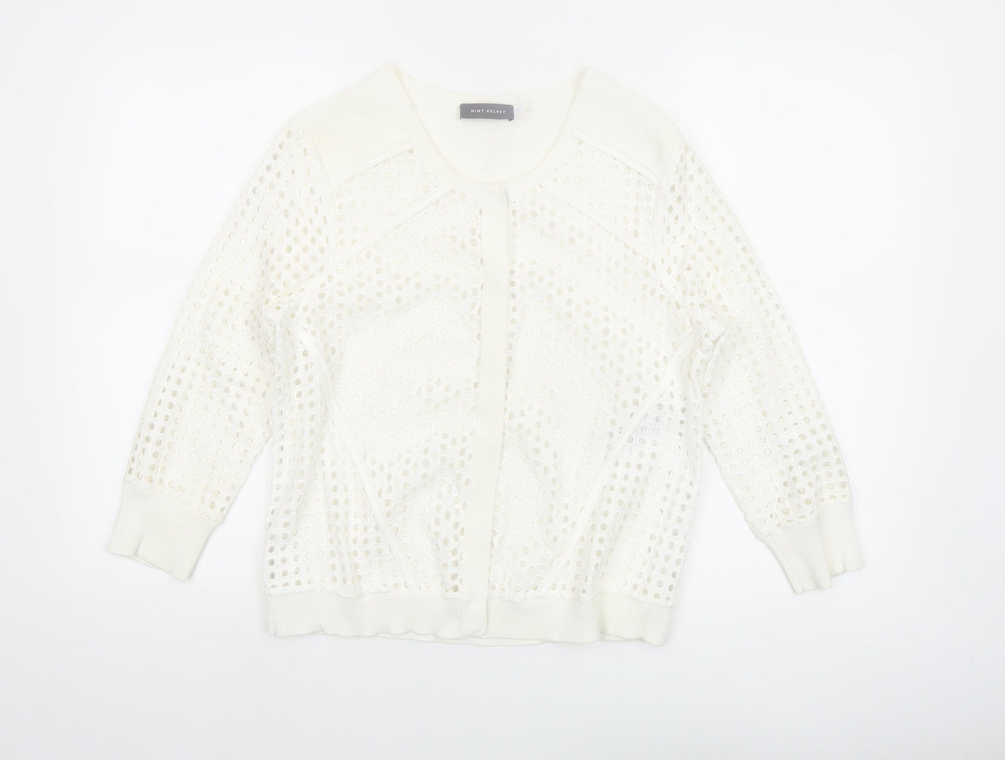 Mint Velvet Women White Size 10 Open Knit Cotton Cardigan