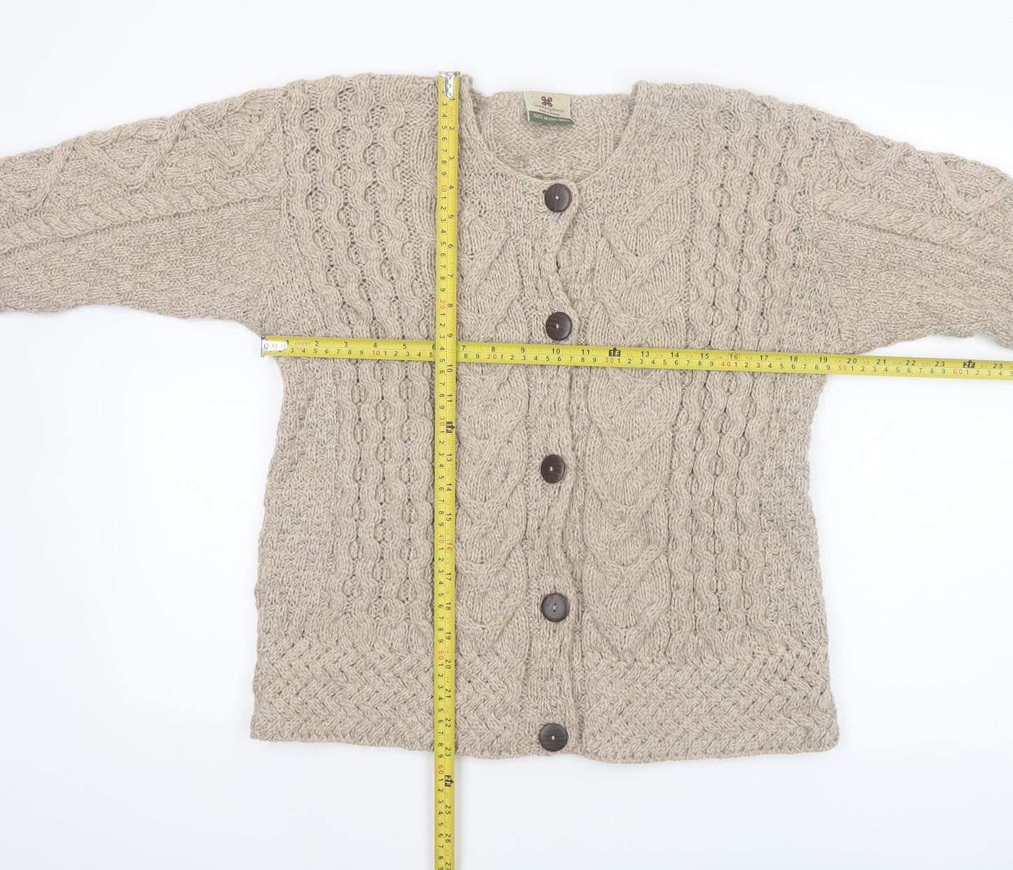 Carraig Donn Womens Beige Cable-Knit Cardigan Medium Merino Wool