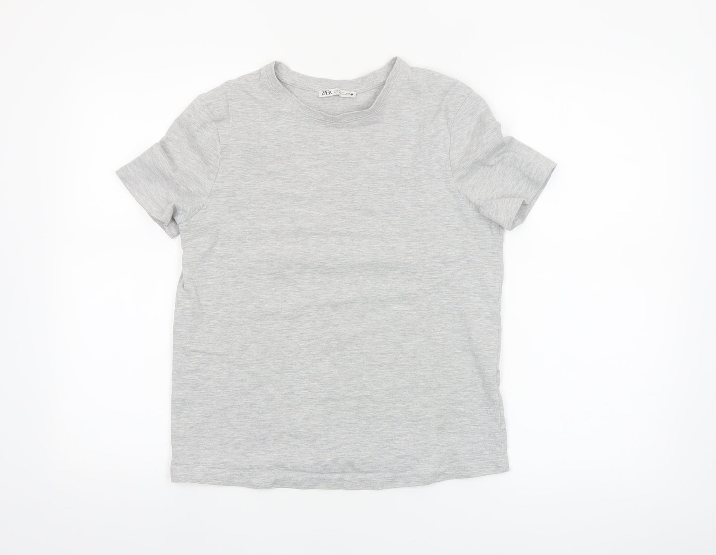Zara Women Grey Basic Short Sleeve Cotton T-Shirt Size S
