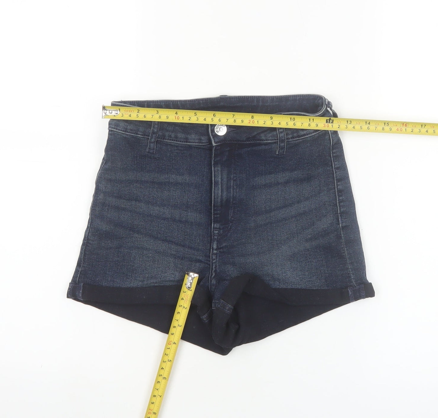 H&M Divided Women's Blue Denim High Rise Stretch Hot Pants Shorts Size 10