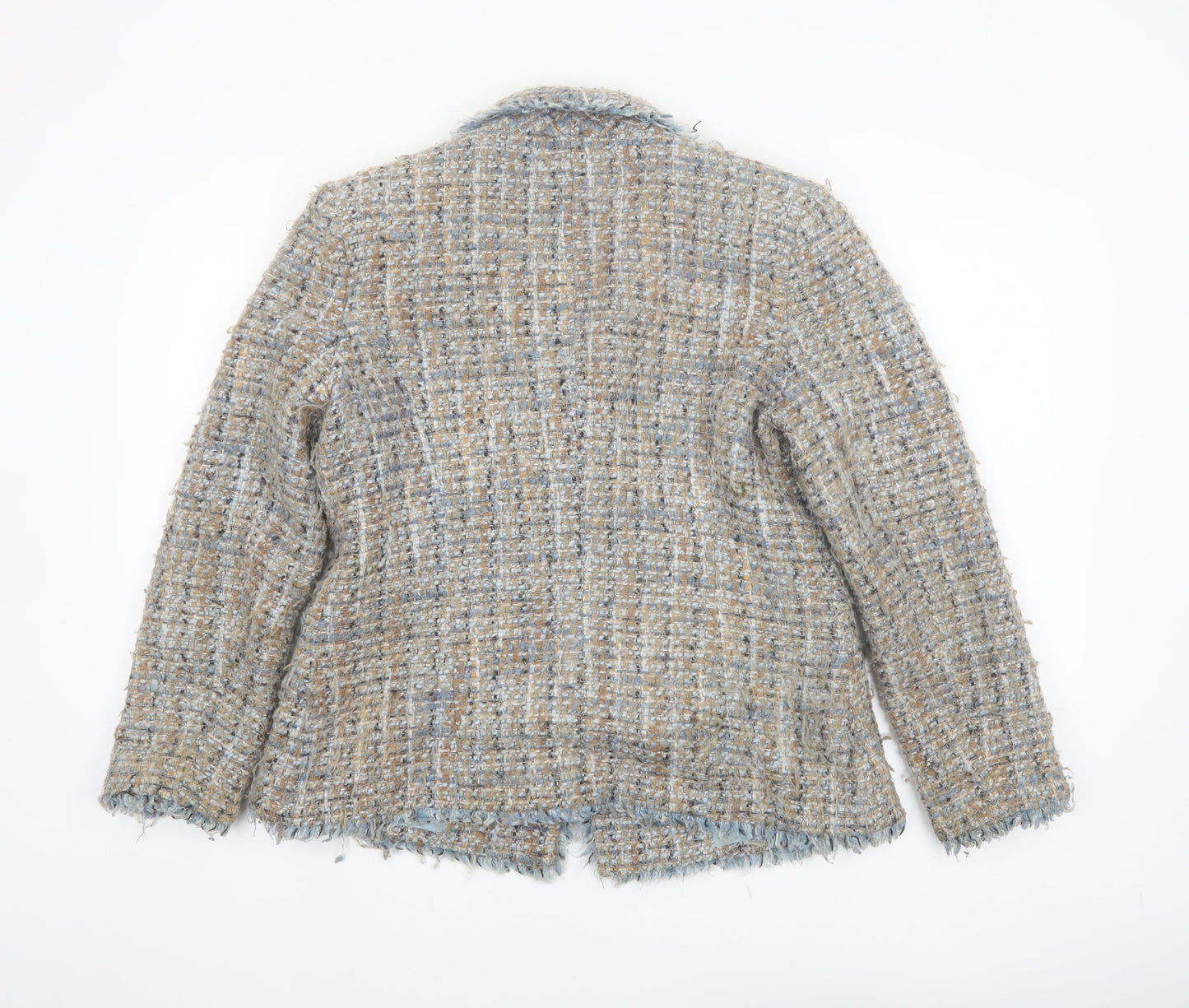 Chianti Women's Beige Blue Tweed Single-Breasted Blazer Size 14