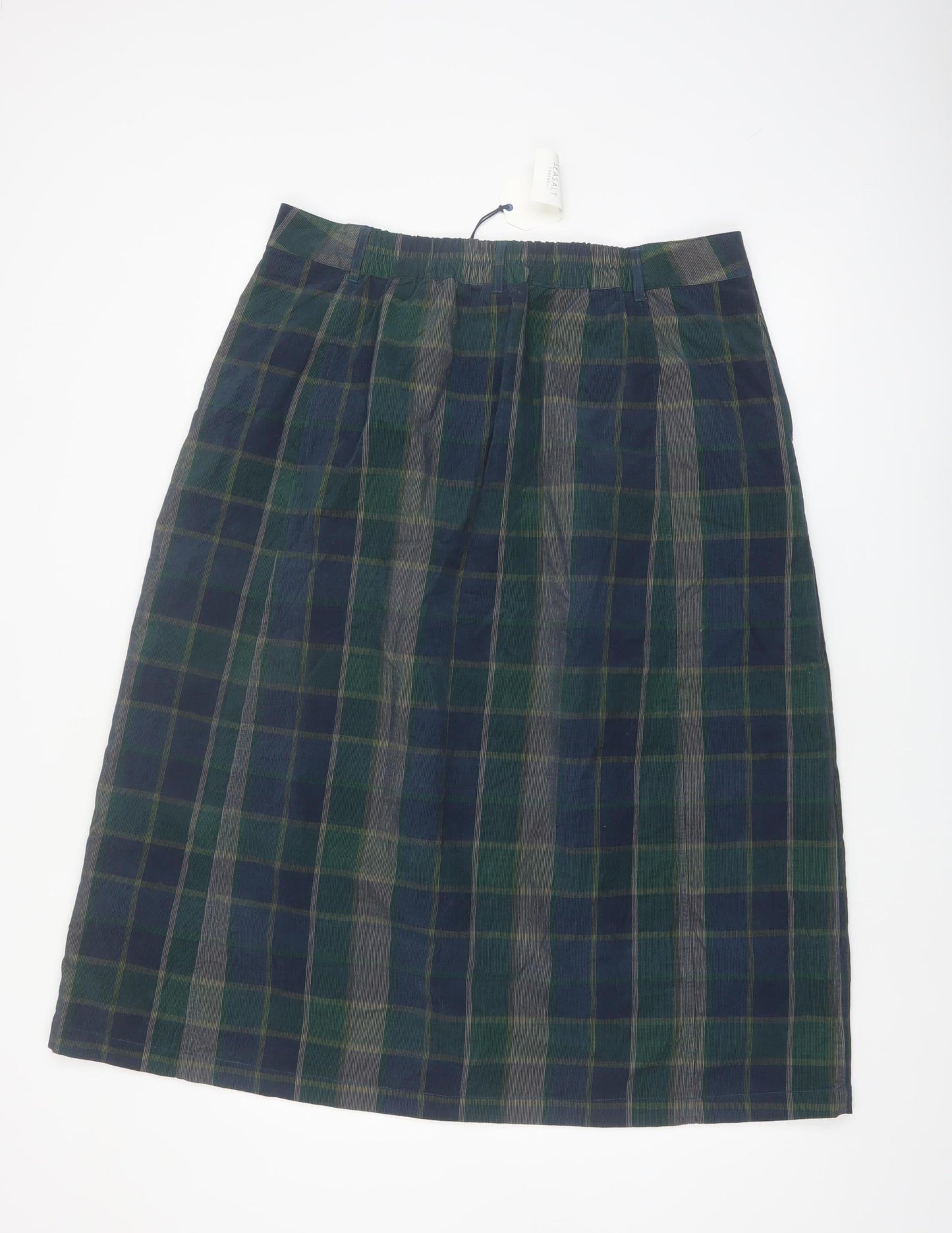 Seasalt Cornwall Women's Green Check A-Line Midi Cotton Skirt UK 16