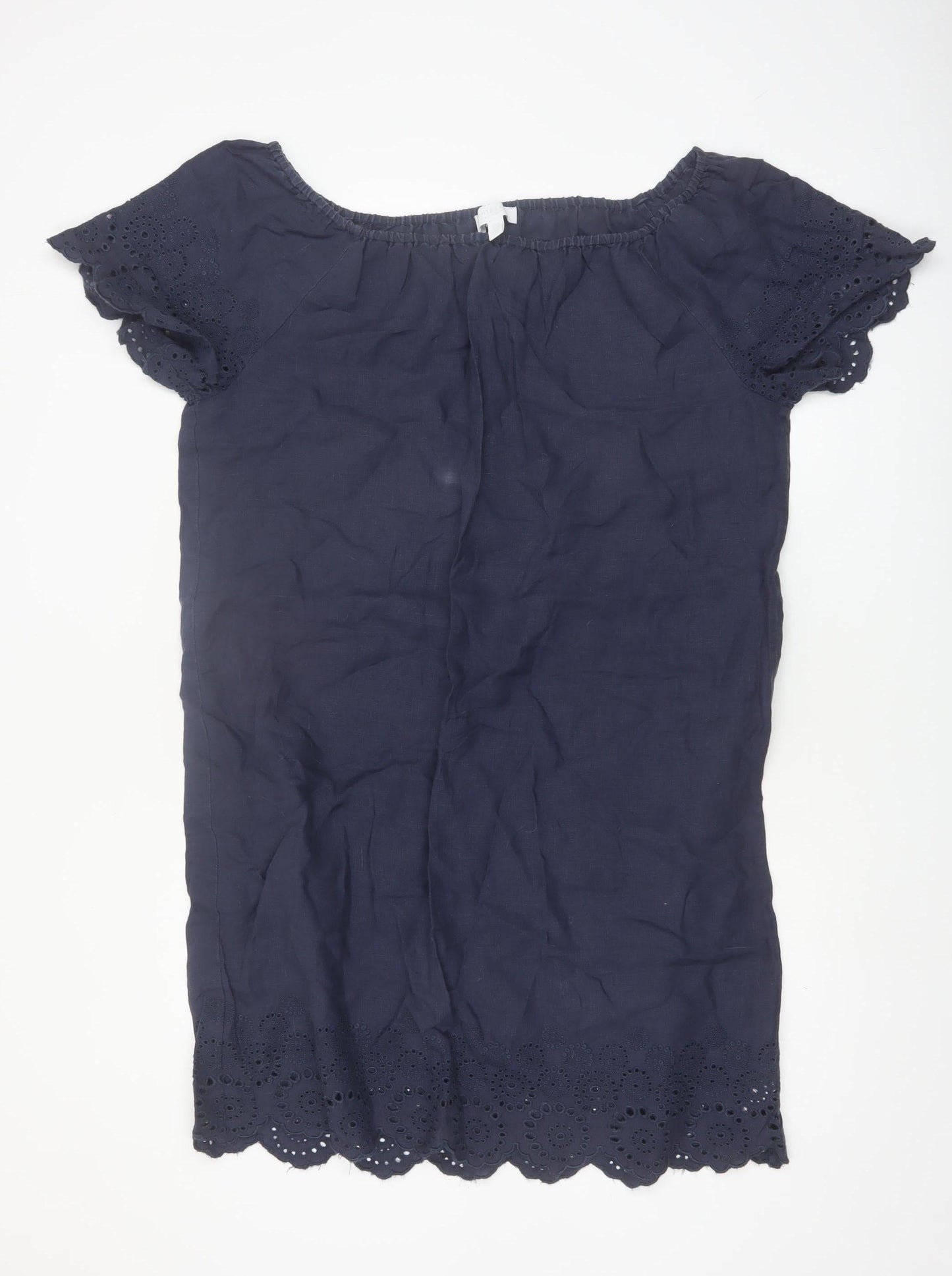 The White Company Women’s Blue Linen Embroidered Shift Dress Size 16