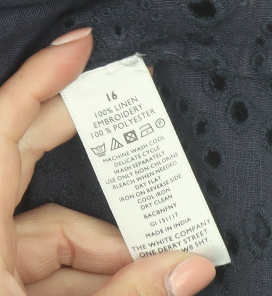 The White Company Women’s Blue Linen Embroidered Shift Dress Size 16