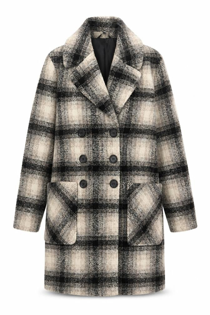Marks & Spencer Women’s Beige Checked Wool Blend Overcoat Size 10