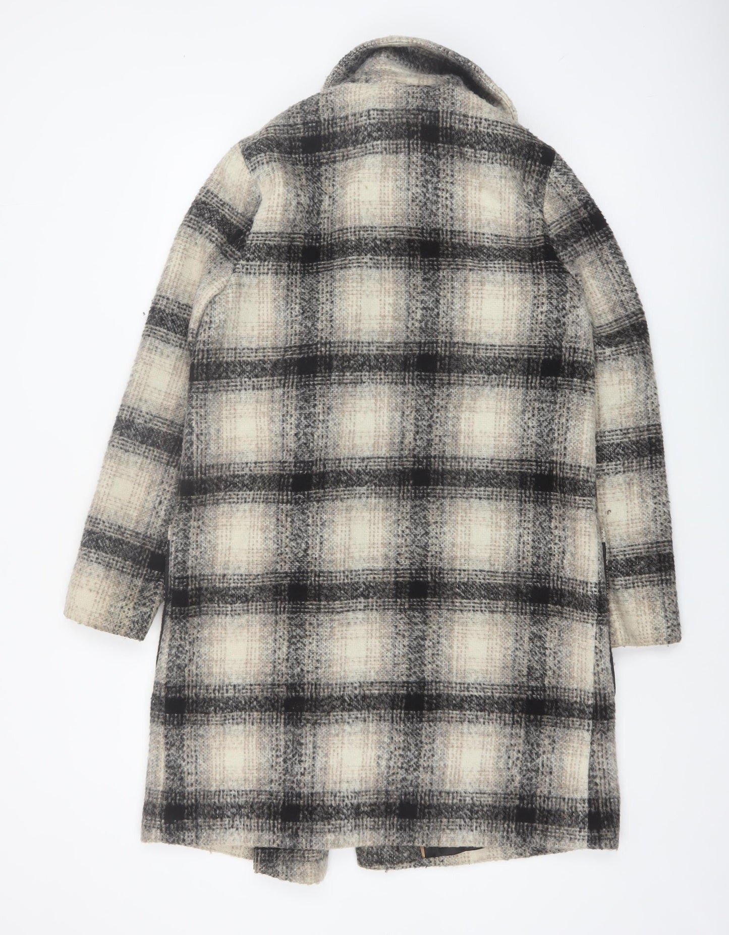 Marks and Spencer Women’s Beige Checked Wool Blend Overcoat Size 10