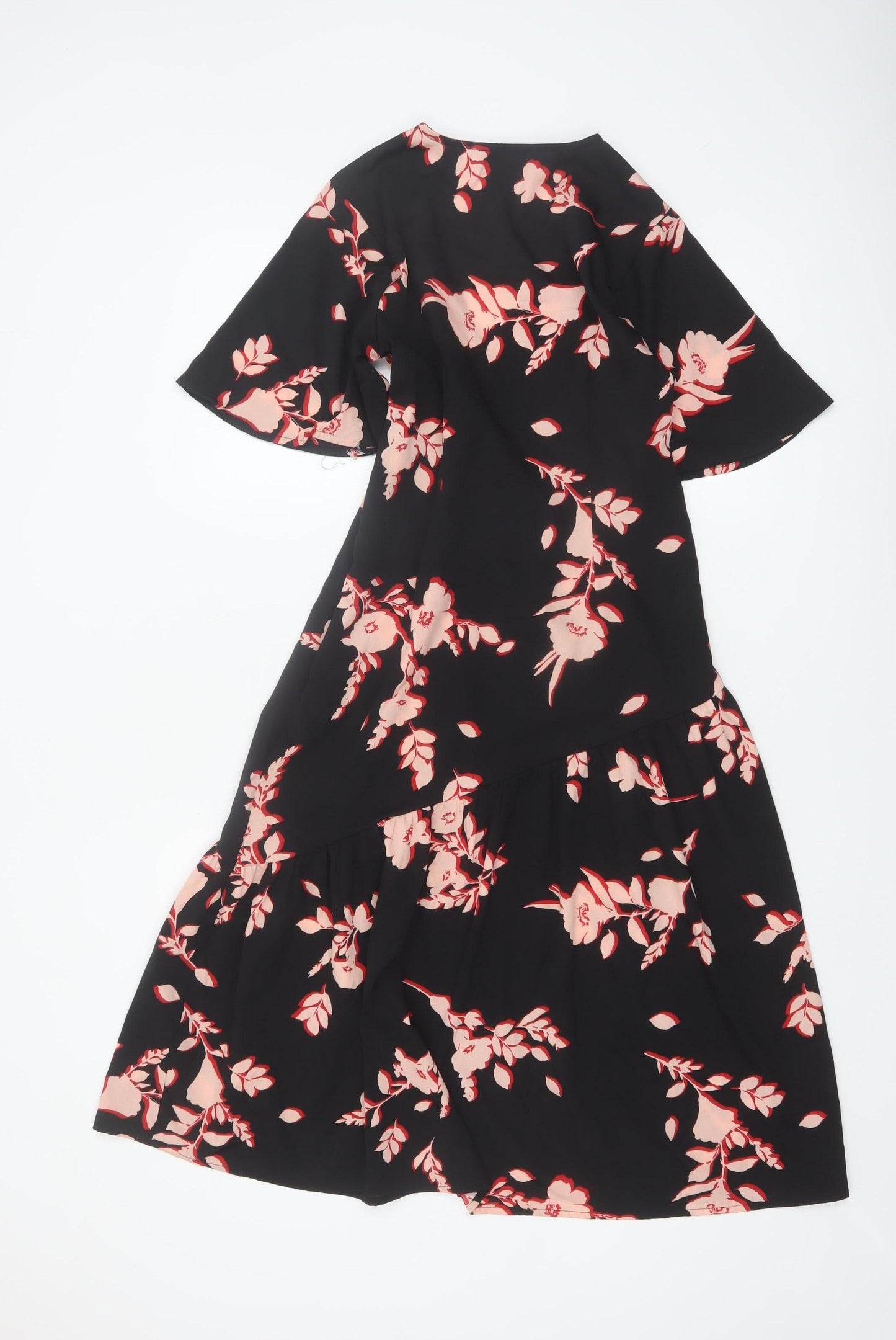 New Look Petite Black Floral Wrap Knee Length Dress Size 10