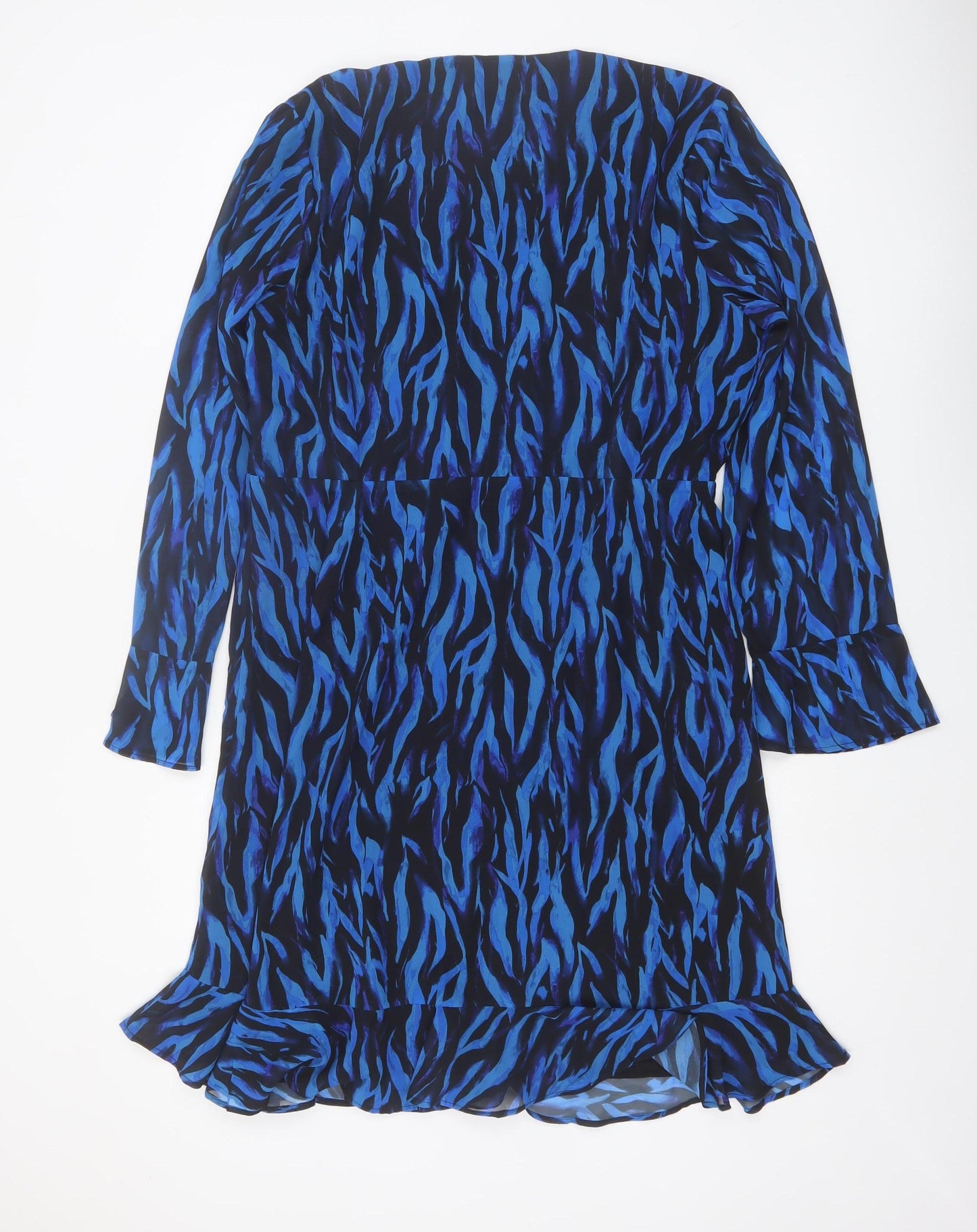 Sosandar Women Blue Animal Print V-Neck Knee Length Dress Size 18