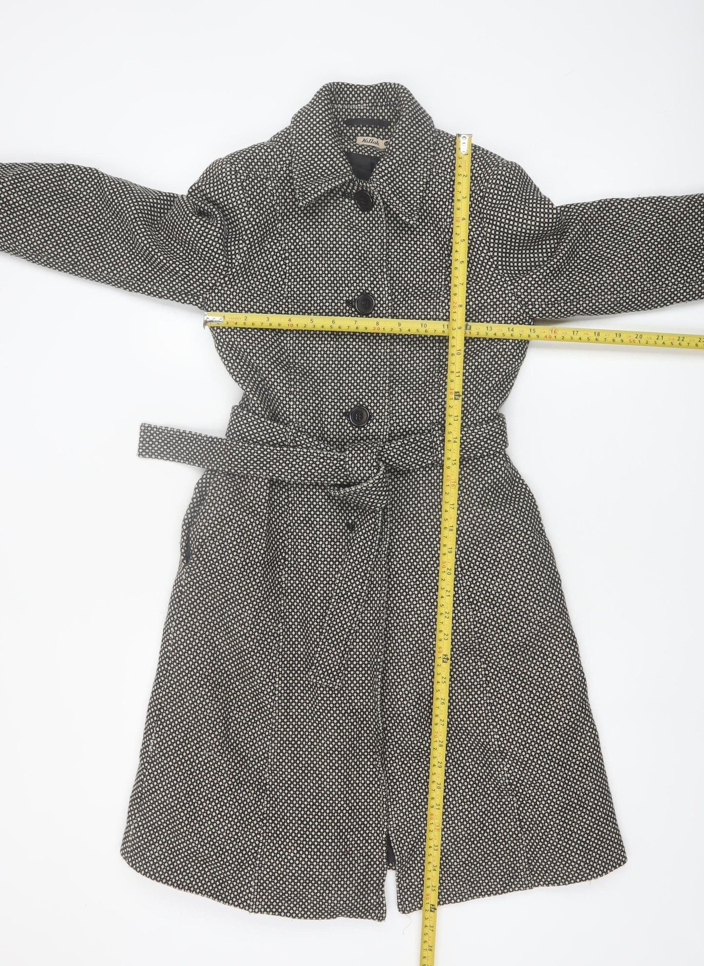 Killah Women's Black Tweed Belted Trench Coat Size M