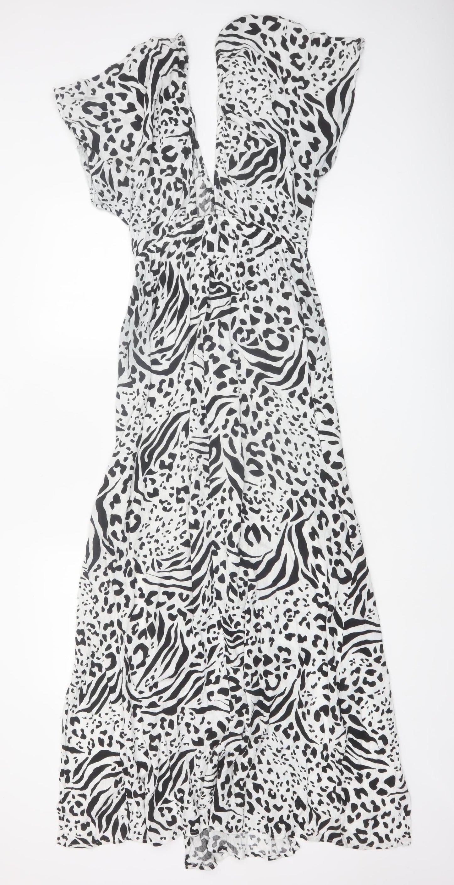New Look Women’s Black Animal Print Maxi Dress Size M Viscose